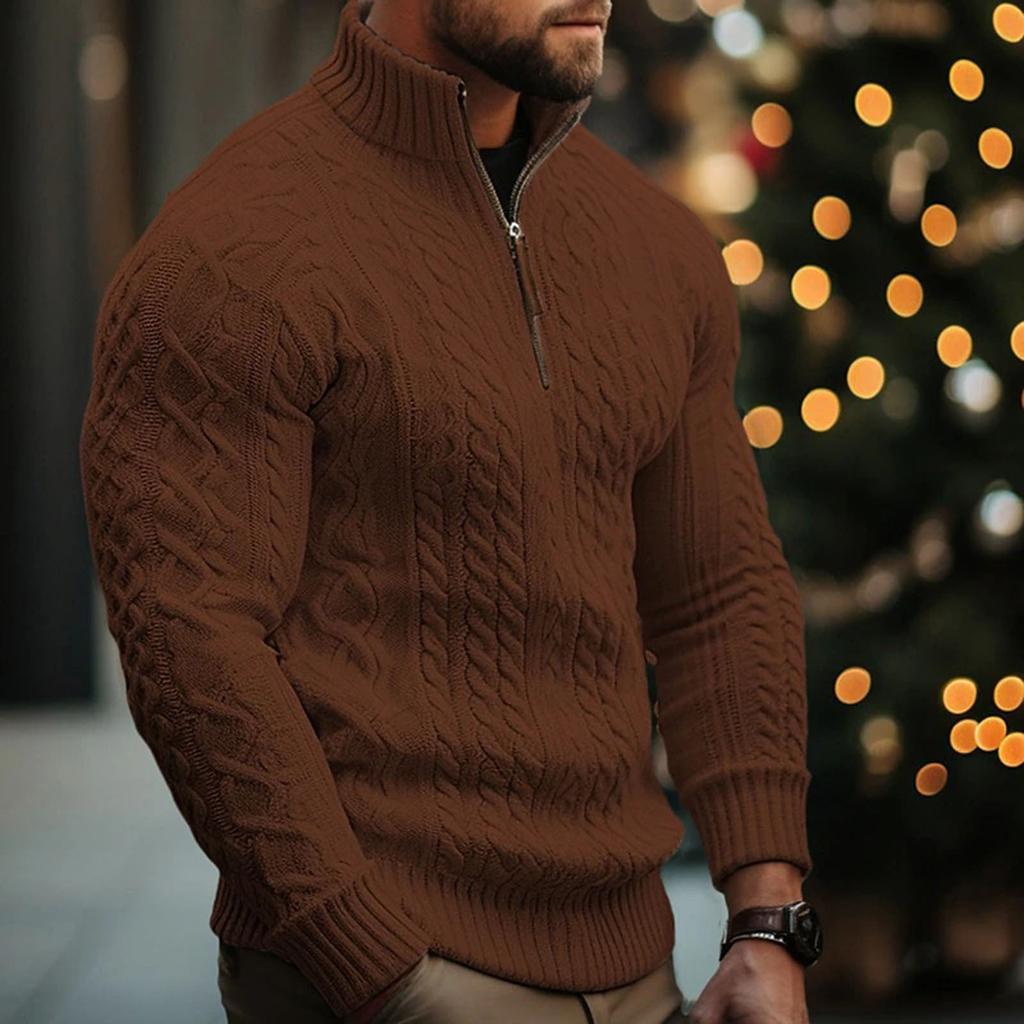 Men's Fashion Knitting Pullover Long Sleeves Loose Flip Collar Sweater