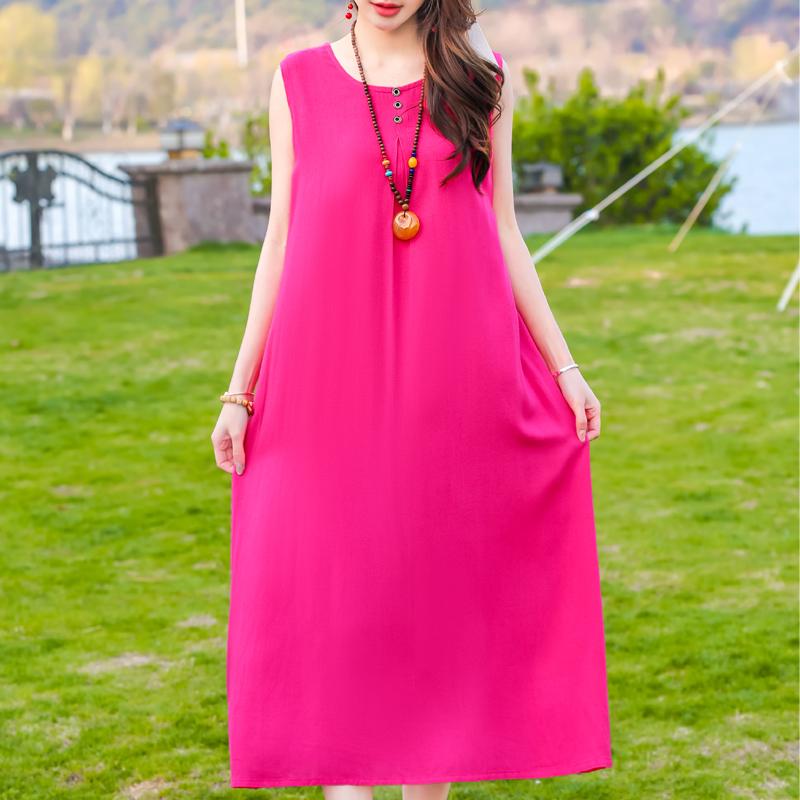 Plus Size Women's Elegant Dresses Loose Summer Sleeveless Dress Female Vintage Clothes