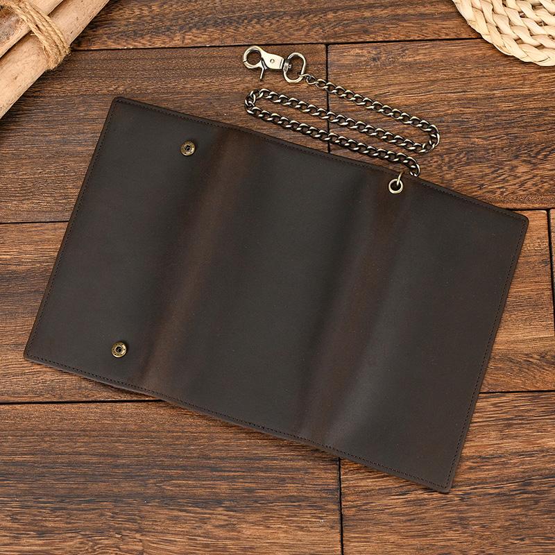 Genuine Leather Leather Clip Purse For Men Multi Card Wallet With Iron Chain Wrist Men Purse For 6 Inch Mobile Phone Pouch Coins