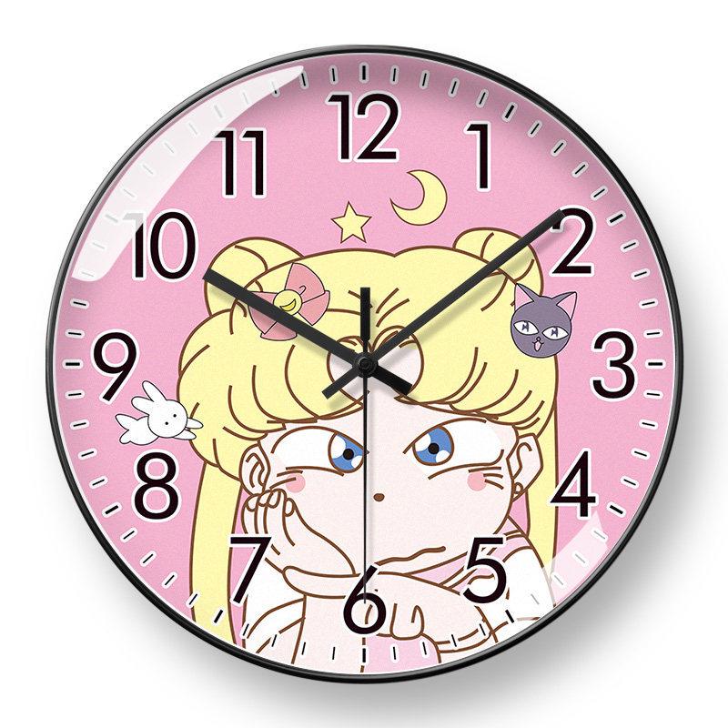 Sailor Moon Anime Silent Wall Clock with Automatic Time Setting for Girls' Bedrooms and Living Rooms