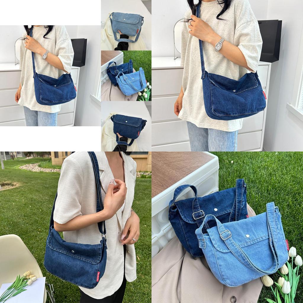 Stylish Large Capacity Canvas Tote Bag For Casual Vintage Commuting In Dark Blue And Light Blue