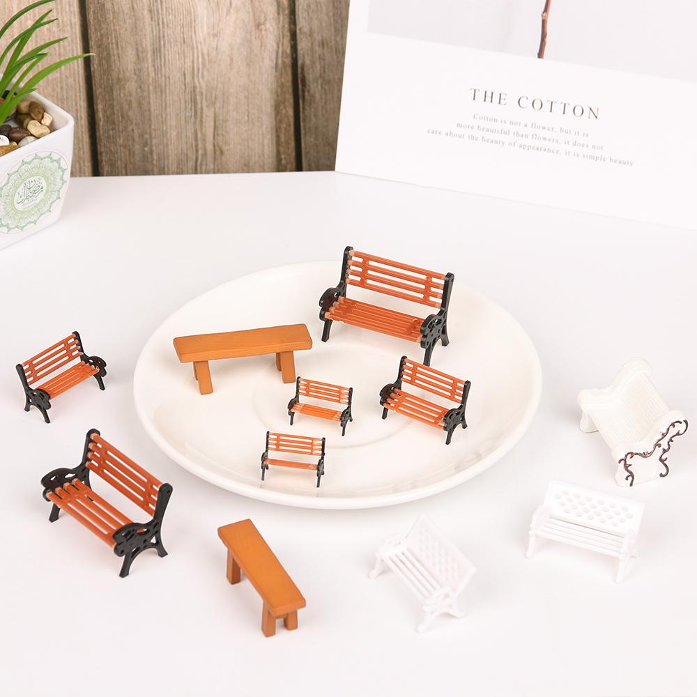 Miniature Bench Chair Figurines Resin Crafts Micro Landscape Model Mini Garden Decor DIY Home Ornament Doll House Accessories