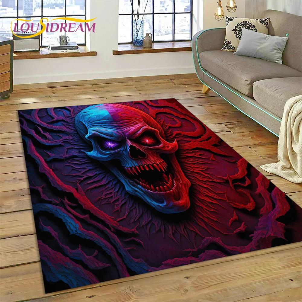 3D Horror Gothic Skull Skeleton Rug Carpet for Living Room Bedroom Decor,Floor Mat Non-slip Decoration for Sofa Doormat Gift Kid