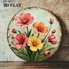 Vintage Round Metal Wall Art Sunflower and Morning Glory Pastel Tones Decor for Bedroom Living Room