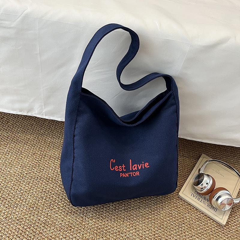 

Niche versatile tote bag trendy letter student campus class leisure backpack simple commuter shoulder bag темно-синий