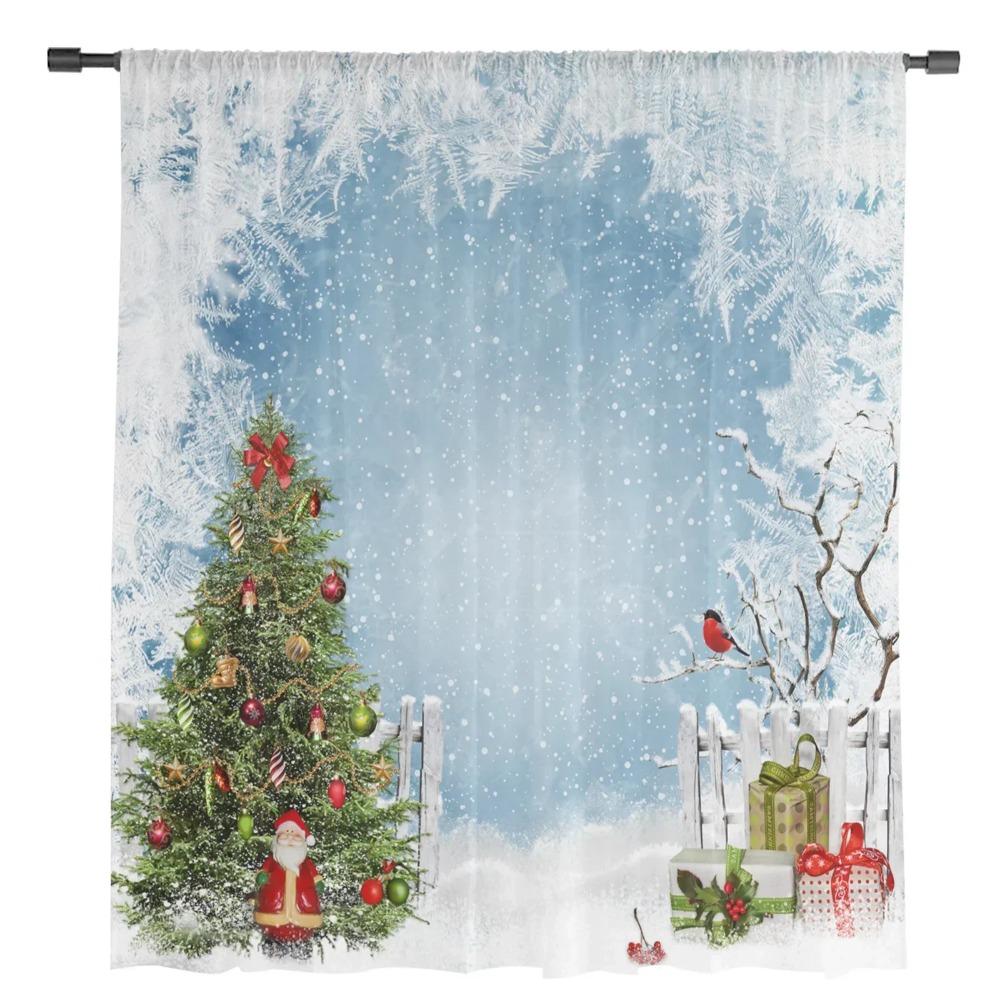 Vánoční stromeček dárky Santa Claus zvonky Sněhové vločky Tyl Průsvitné závěsy Obývací pokoj Ložnice Záclony Voál Organza Závěsy