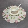 Embroidered Flower Placemat, Round Floral Coaster Placemat, Heat Resistant Table Protector Mat for Dining Table Cup Vase Wedding Party Decoration
