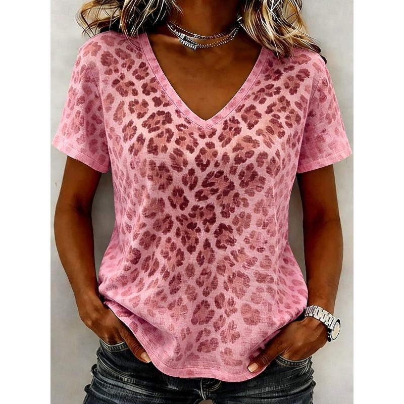 Women's T Shirt Print Graphic Leopard Stylish Classic Casual Short Sleeve V Neck Regular Tops Summer Spring