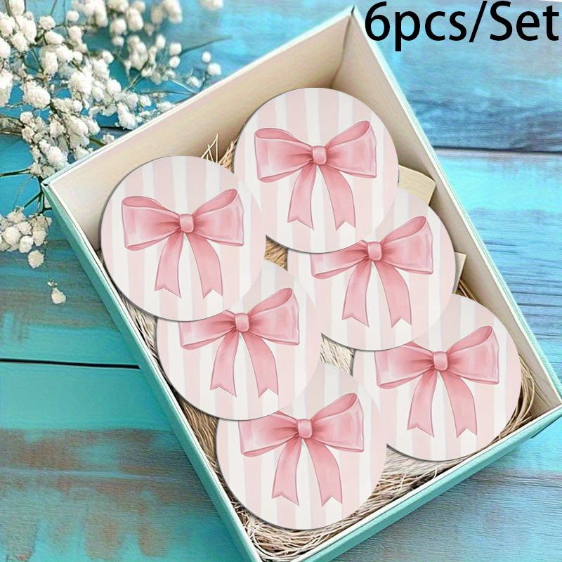 2 Or 6Pcs/Set Non-Slip Pink Bow Print Car Cup Holder Coasters Universal Fit Interior Accessories