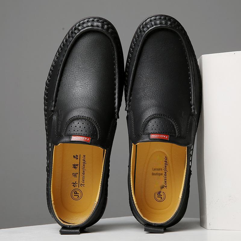 

Мужские дышащие мокасины: Повседневная обувь из коровьей кожи с мягкой подошвой и нескользящей подошвой для весны и осени 43 чёрный