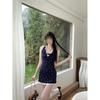Floral Dress Summer Casual Temperament New Neck Blue Long Dress Niche Lace Skirt