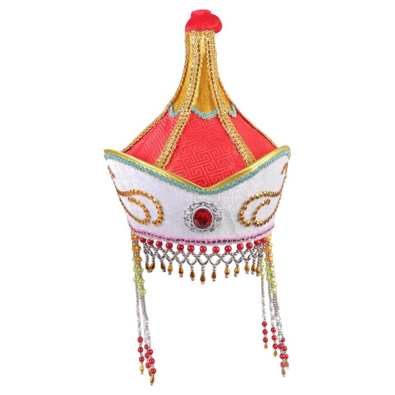 

Traditional Mongolian Hat Breathable Fabric Headwear For Stage Shows And Cultural Event Stage Performances Accessory червоний