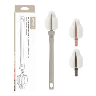 [Autêntico] Escova para Bico MOTHER-K, Escova para Mamadeira, Esponja Espumante de Alta Aderência, Conjunto de Escovas para Garrafa (1 Cabeça de Escova + 3 Escovas de Bico de Mamadeira de Reposição