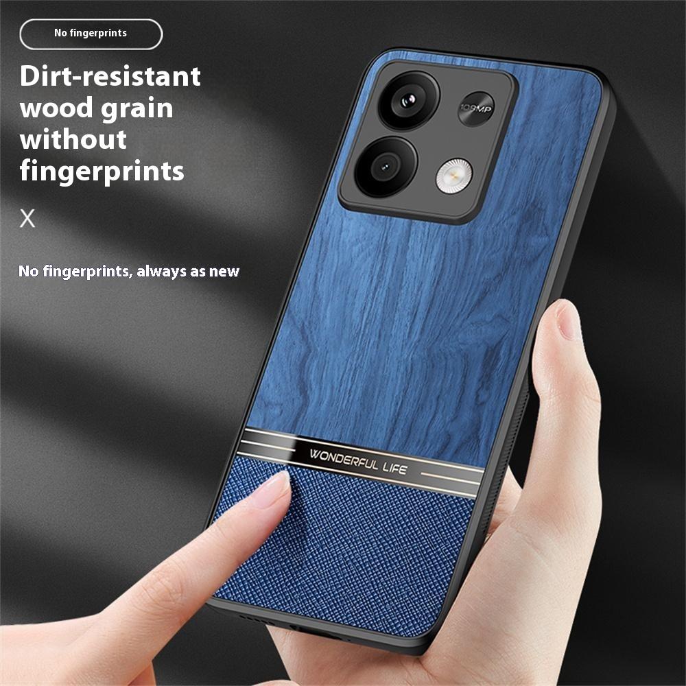 For Xiaomi Redmi Note 13 5G Case Wood Texture Leather Coated TPU Phone Protective Cover