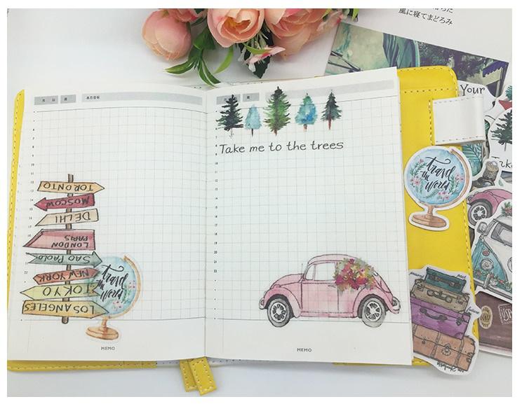 24Pc Tree Bus Plants Travel Stickers Journal Diary Planner Stickers Scrapbooking Decorative Vintage Sticker DIY Craft Photo