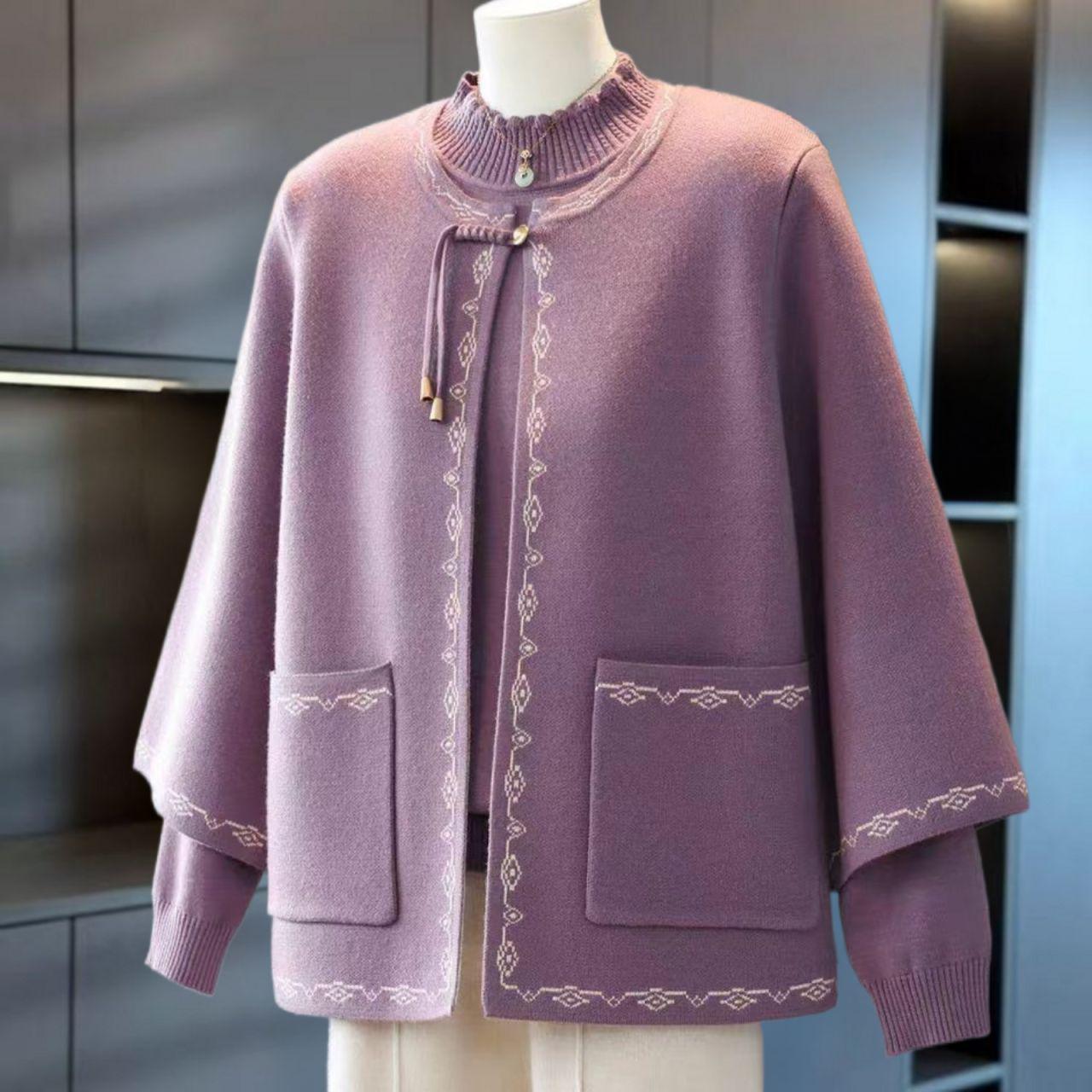 

2026 Elegant Spring Suit: Stylish Two-Piece Set for Middle-Aged and Elderly Women XL фіолетовий