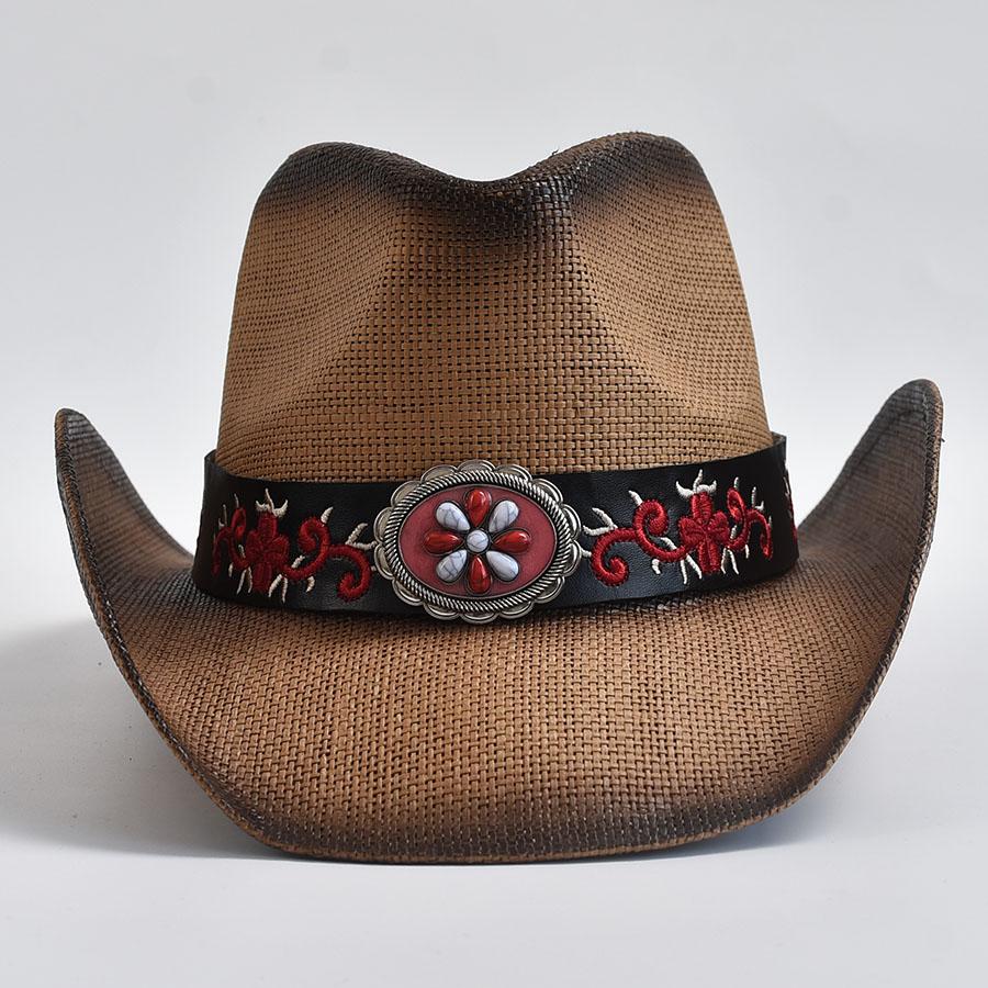 Słomkowe Kapelusze w Stylu Zachodnim dla Mężczyzn Kobiet Vintage Zwijane Brzegi Kapelusz Cowgirl Jazzowy Letni Plażowy Kapelusz Przeciwsłoneczny Sombrero Homebre