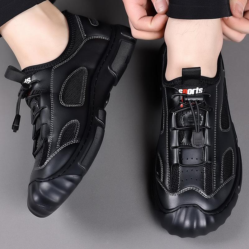 Men Casual Simple Breathable Shoes Low Help Work Casual Leather Shoes Casual Real Leather Shoes Round Toe Male Leisure Sneakers