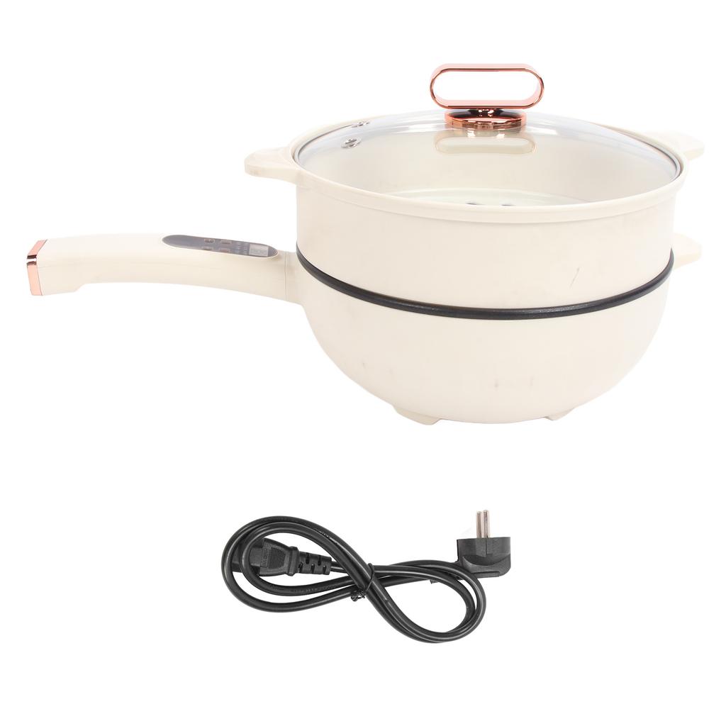 Electric Hot Pot with Long Handle 1350W Non Stick Multifunction Electric Skillet Cooker with Steam