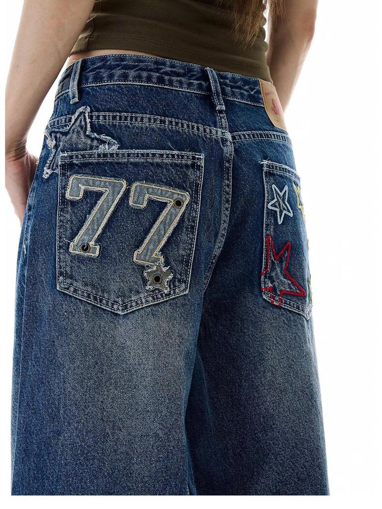 Light Blue Retro Fireworks Pattern High Waist Wide Leg Jeans for Women - Spring/Autumn 2026 Style, Floor-Length.