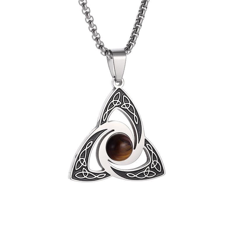 Trinity Knot Womens Necklace for Mens Stainless Steel Tiger Eye Stone Irish Celtic Lucky Charm Necklace