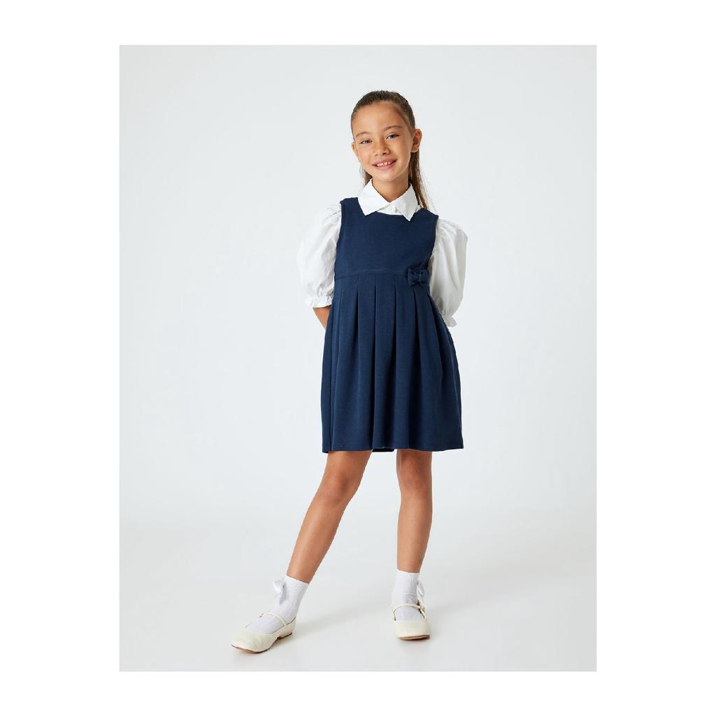School Dress Pleated Sleeveless Round Neck Cotton