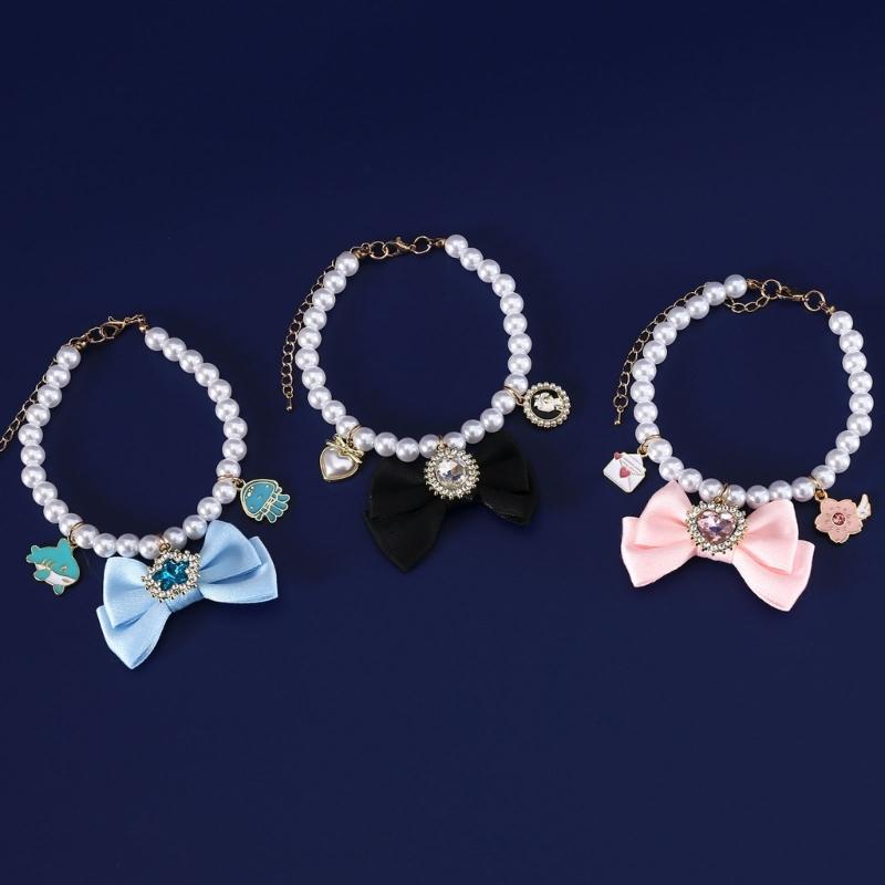 Pet Wedding Pearls Collar Jeweled Necklace Studded Glinting Rhinestones Heart Wedding Costume