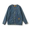 Mens Vintage Washed Denim Jacket Casual Loose Fit Long Sleeve No Collar Blue Streetwear Young Adults