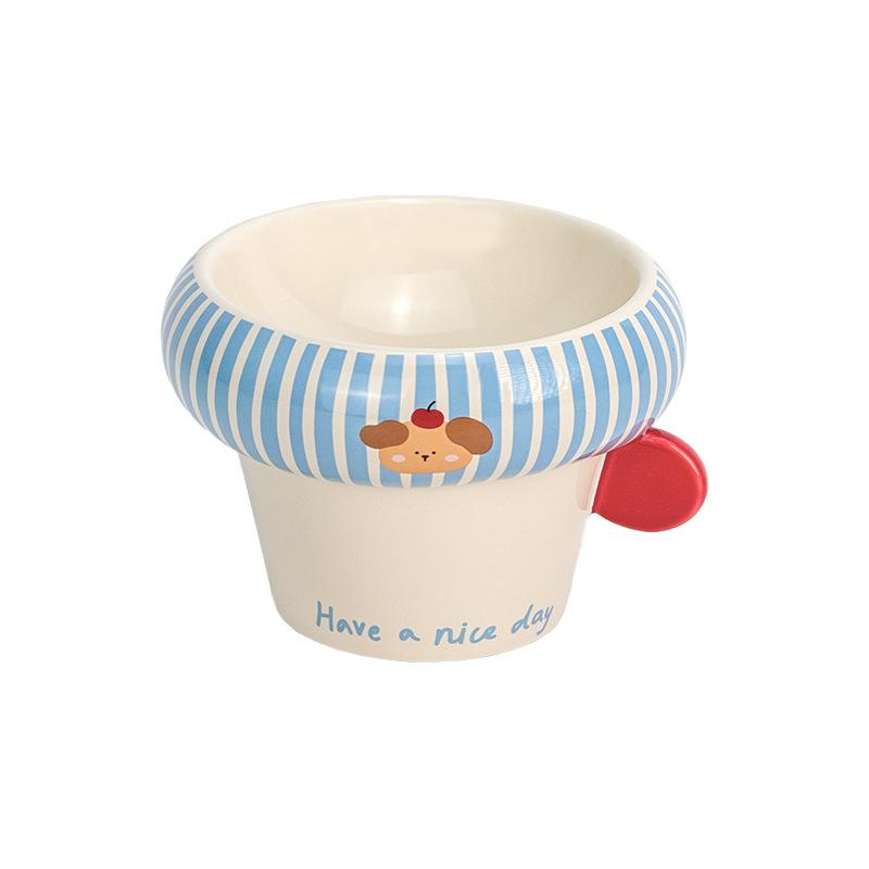 

Elevated Ceramic Pet Bowls Neck-Protective Raised Cat Food Bowl Easy To Clean Water Bowl Stable Base Pet Products Supplies 17X11.5CM