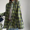 Women Vintage Long Sleeve Shirt Oversized Plaid Shirt Autumn Winter Fashion Loose Lapel Pocket Shirt Fit Blouse Korean Style