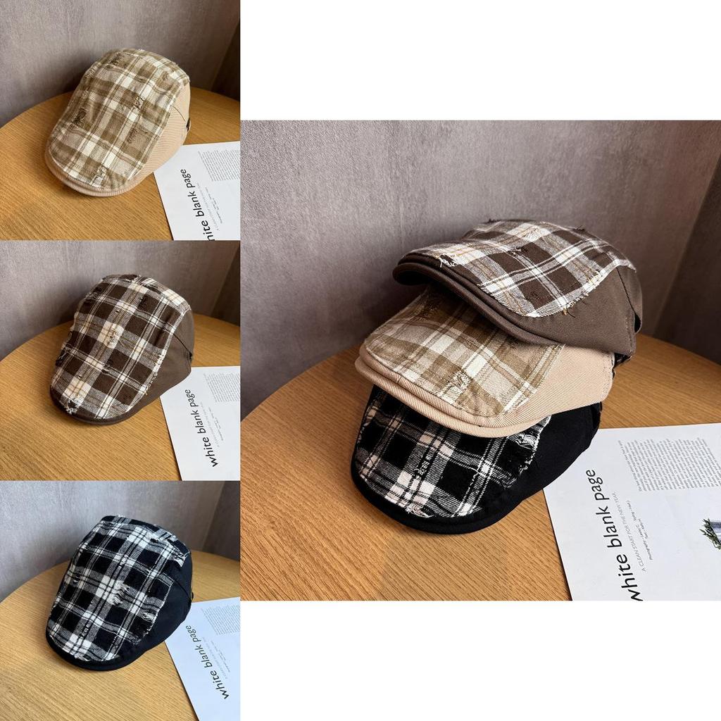 Retro Plaid Patchwork Newsboy Cap For Women Spring Summer Fashion Sun Protection
