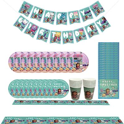 52Pcs Gabby'S Dollhouse Party Tableware Includes Plates Tablecloth Napkin Banner