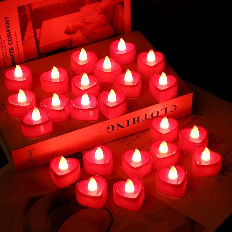 4/8Pcs Heart Shaped LED Tealight Candles Battery Operated Flickering Candles for Romantic Wedding Proposal Party Home Decor