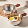 17Cm/14Cm Stainless Steel Cooking Pans With Wooden Handle & Glass Lid - Multi-Purpose Small Pots For Noodles And Eggs
