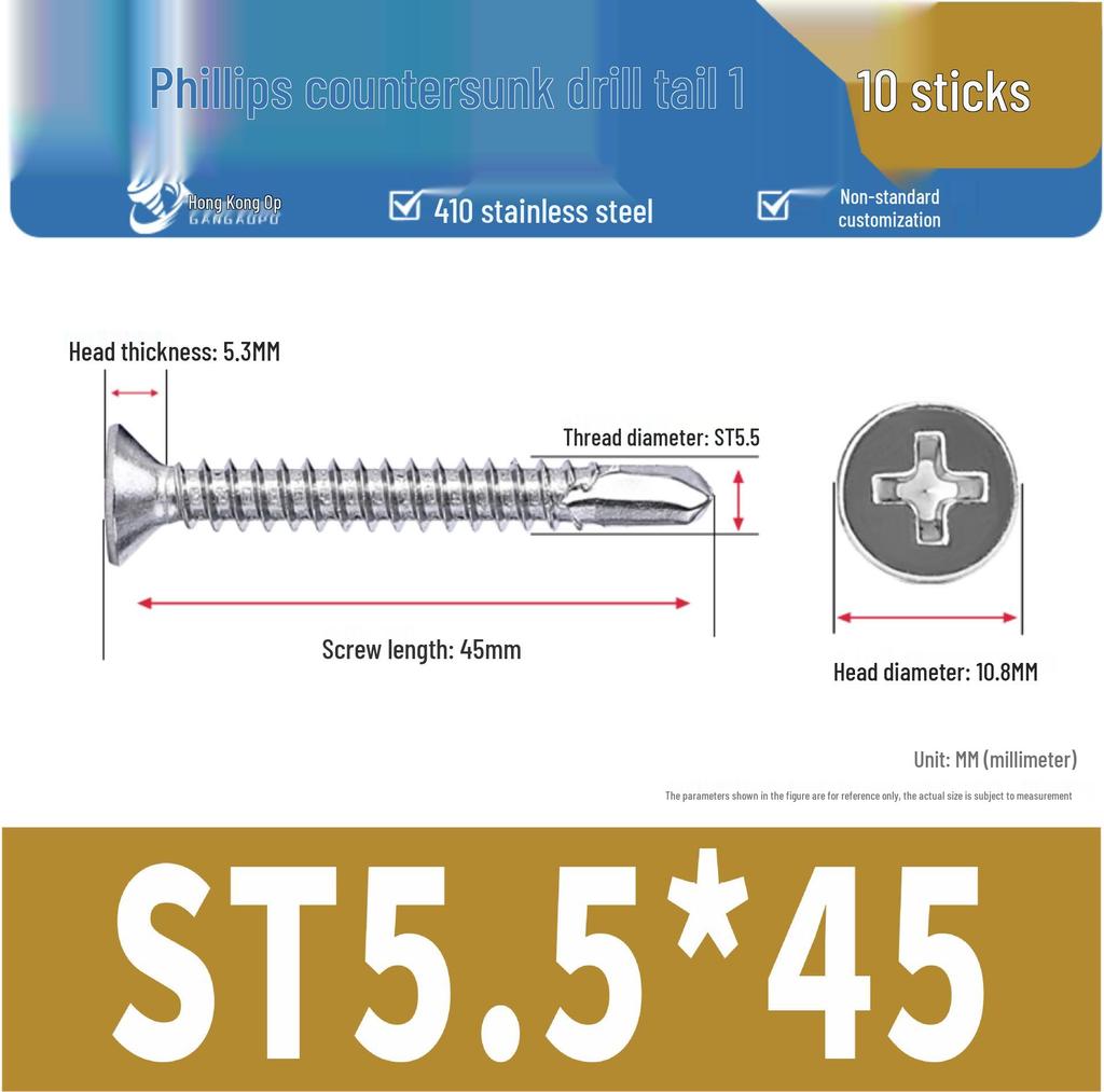 410 Stainless Steel Flat Head Phillips Self-Tapping Self-Drilling Screws