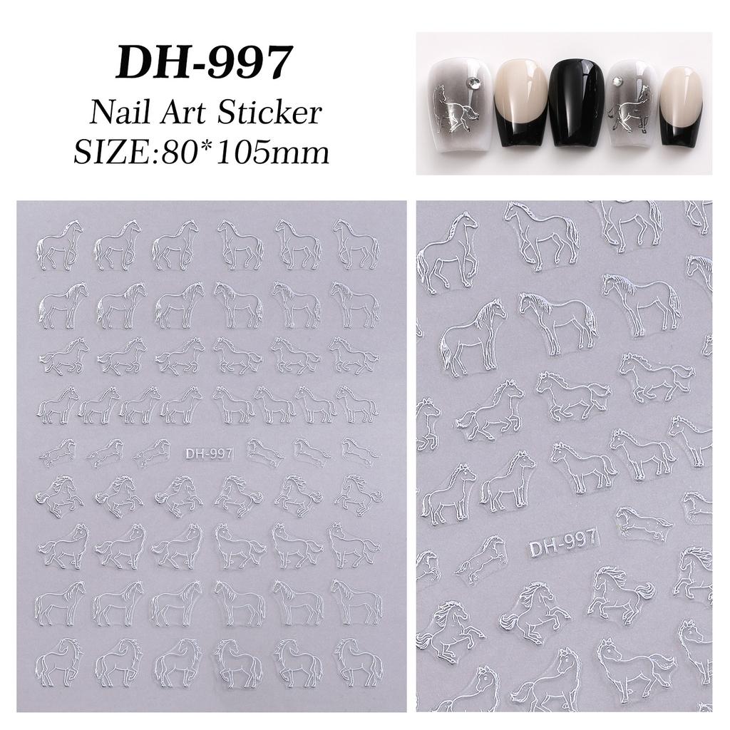 Cute Cartoon Minimally Hand-Painted Pony Nail Stickers Embossed Nail Stickers Diy Nail Art Decoration Manicure Sticker