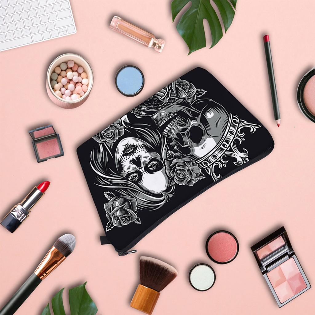 Skull Print Travel Makeup Bag Halloween Zipper Cosmetic Bags Large Capacity Travel Toiletries Organizer for Women Men