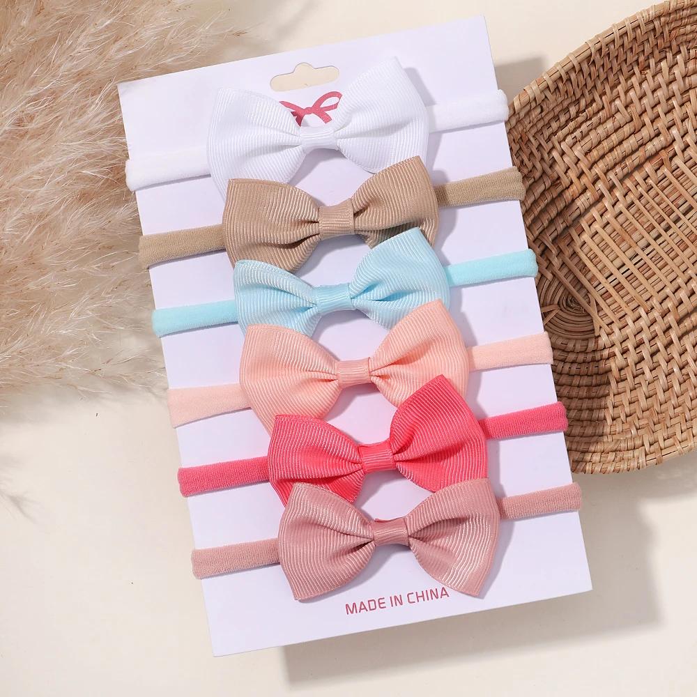 5/6Pcs Girls Solid Color Bowknot Headband For Baby Kids Grograin Ribbon Headwear Hair Bands Infant Hair Accessories