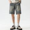 Summer American Denim Shorts Large Pocket Loose Straight Cutout Pants Casual Mid-sized Pants