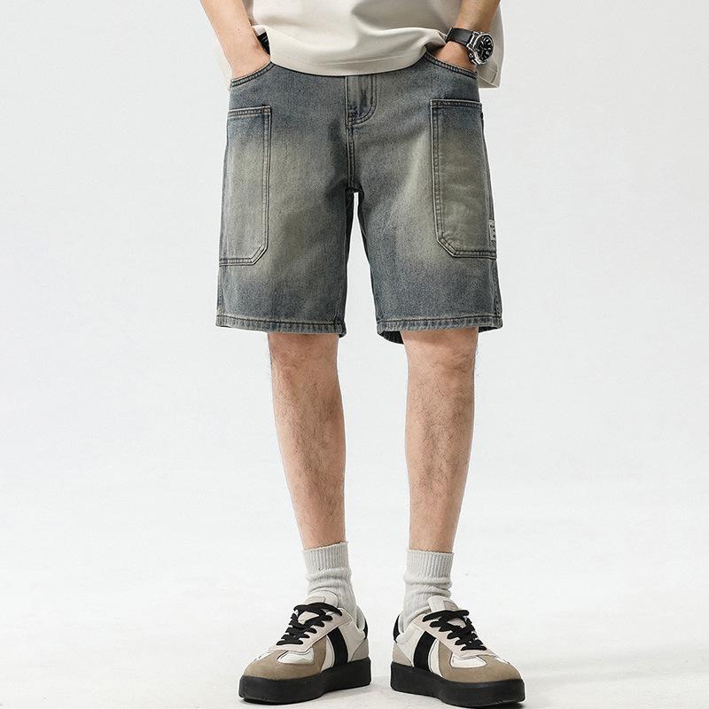 

Летние американские джинсовые шорты с большим карманом, свободные, прямого кроя, с вырезами, повседневные брюки средней длины 38 синий
