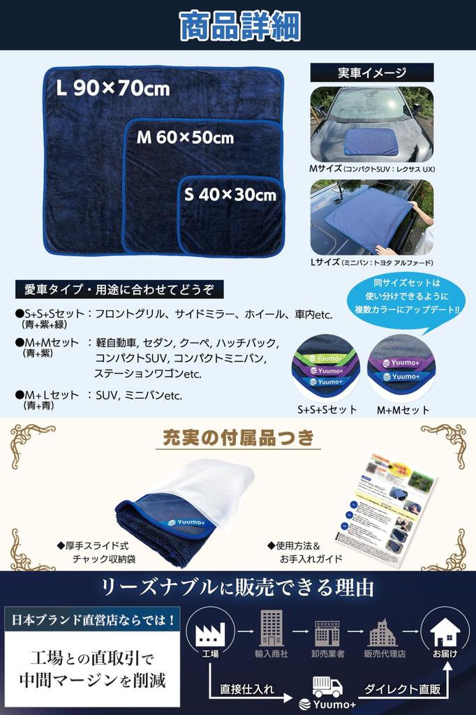 Extra Thick Car Wash Towel Instant Super Mach Dryer M L Set [Mechanic-Supervised, 700GSM] "Amazing Absorption!!" Large, Absorbent, Professional-Grade