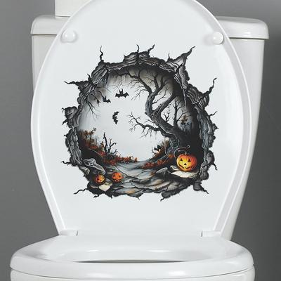 Broken Halloween Dead Tree Bat Bathroom Toilet Toilet with Home Improvement Stickers