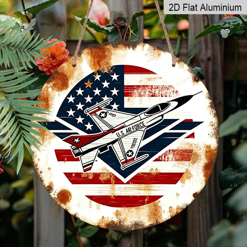 2D Flat, 1pc U.S. Air Force Patriotic Metal Sign, Vintage Flag & Jet Design, Great for 4th of July, Memorial Day, Veterans Day, Patriotic Decor, Man