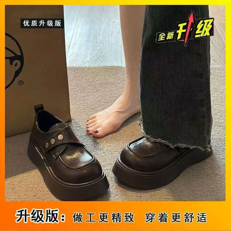 Muffin Platform Velcro Small Leather Shoes Women's 2025 Spring New Small Commuter Shoes British Style Loafers