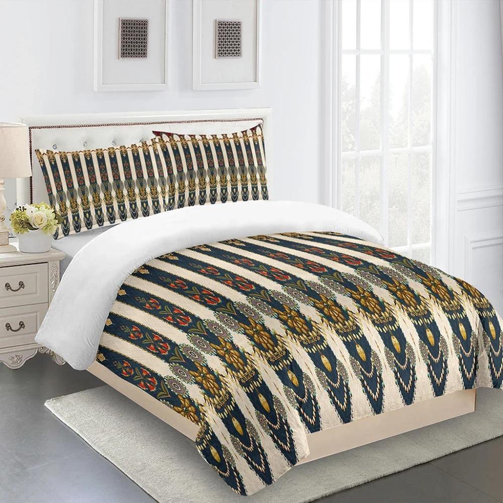 3D Deluxe Black Gold Striped Bedding Ethiopia Style Bed Three Sets Single Bed Double Bed Quilt Cover 2 Pillowcases