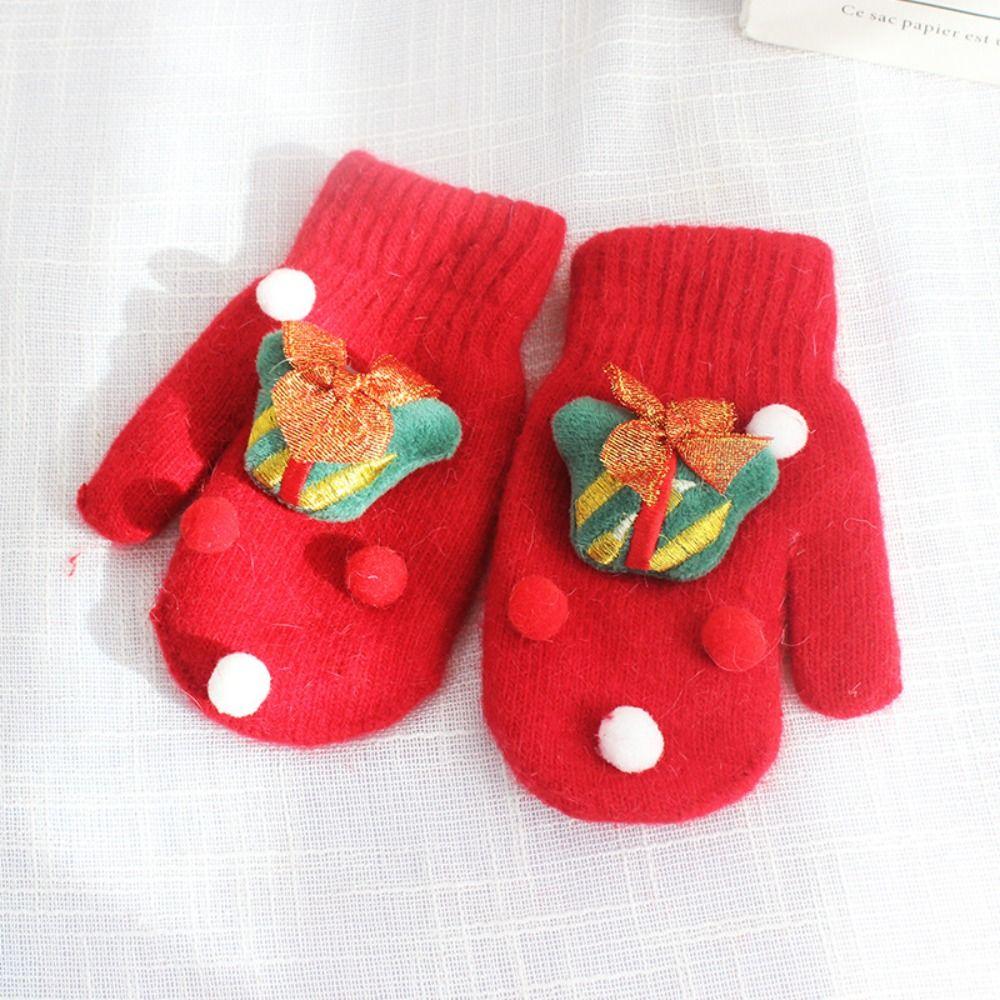 Bell Snowman Christmas Kids Mittens Full Fingers Gloves Women Knitted Gloves Santa Claus Printed