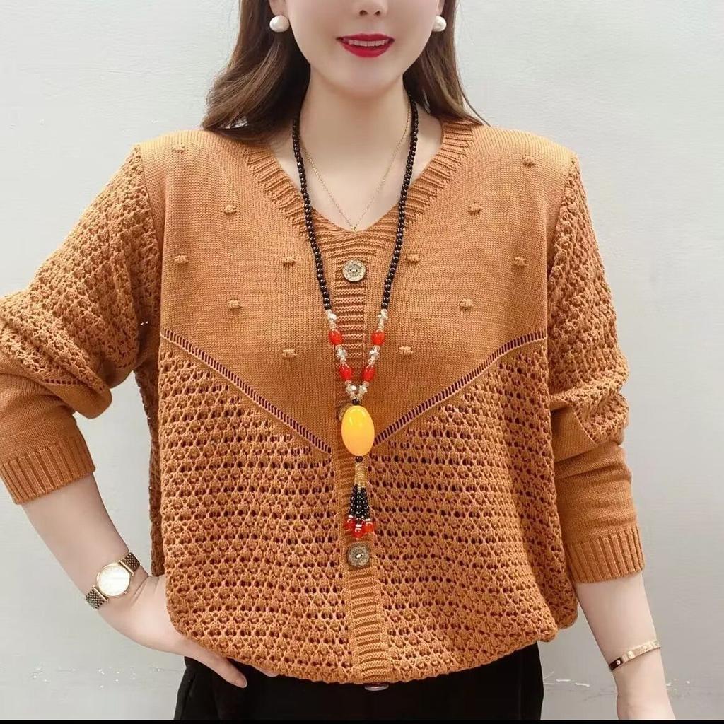 

Women s Fishnet Sweater Loose Outerwear Spring Style Knitted Sweater Top Outfit for Mother XS