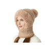 3 In 1 Women Knitted Scarf Hat Plush Ball Decor Windproof Warm Snow Cap Solid Color Fleece Lining Outdoor Activity Hat