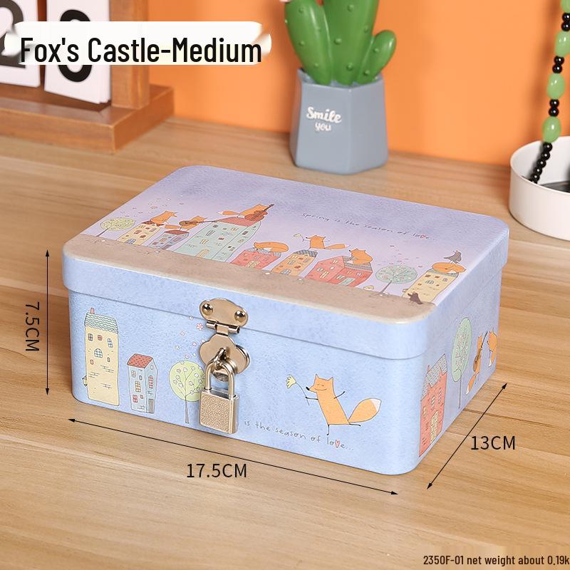 Lockable Retro Tin Box for Cosmetics, Documents, and Jewelry Storage