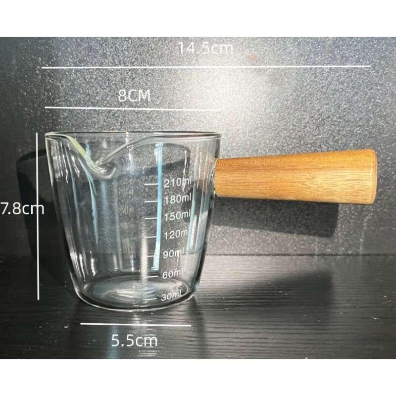 Shangqi Borosilicate Glass Milk & Espresso Jug with Scale and Wooden Handle